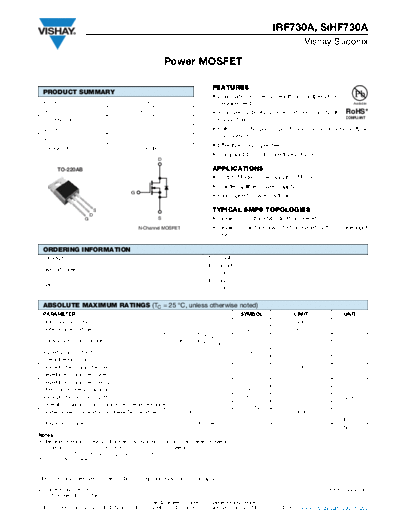 Vishay irf730a sihf730a  . Electronic Components Datasheets Active components Transistors Vishay irf730a_sihf730a.pdf