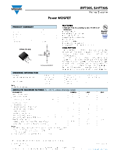 Vishay irf730s sihf730s  . Electronic Components Datasheets Active components Transistors Vishay irf730s_sihf730s.pdf