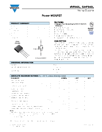 Vishay irf840l sihf840l  . Electronic Components Datasheets Active components Transistors Vishay irf840l_sihf840l.pdf