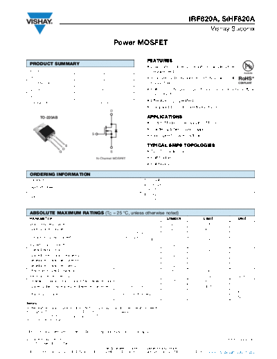 Vishay irf820a sihf820a  . Electronic Components Datasheets Active components Transistors Vishay irf820a_sihf820a.pdf