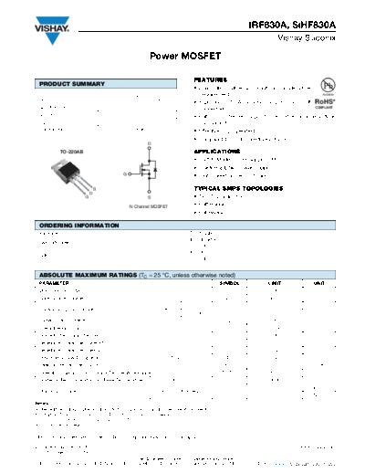 Vishay irf830a sihf830a  . Electronic Components Datasheets Active components Transistors Vishay irf830a_sihf830a.pdf