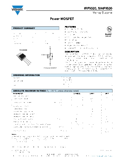 Vishay irf9520 sihf9520  . Electronic Components Datasheets Active components Transistors Vishay irf9520_sihf9520.pdf