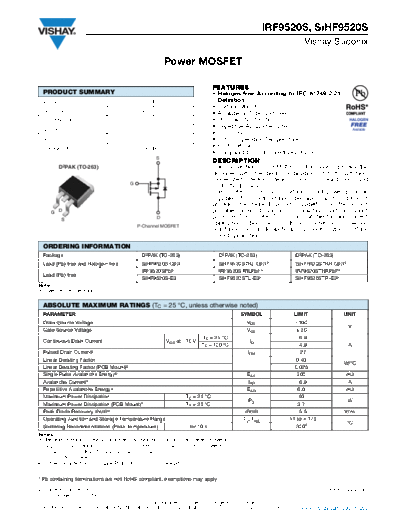 Vishay irf9520s sihf9520s  . Electronic Components Datasheets Active components Transistors Vishay irf9520s_sihf9520s.pdf