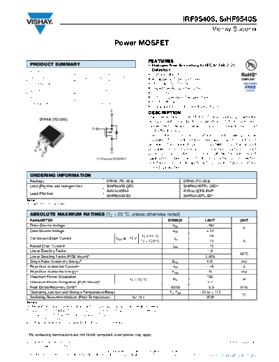 Vishay irf9540s sihf9540s  . Electronic Components Datasheets Active components Transistors Vishay irf9540s_sihf9540s.pdf
