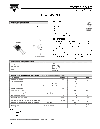 Vishay irf9610 sihf9610  . Electronic Components Datasheets Active components Transistors Vishay irf9610_sihf9610.pdf