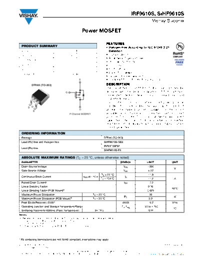 Vishay irf9610s sihf9610s  . Electronic Components Datasheets Active components Transistors Vishay irf9610s_sihf9610s.pdf
