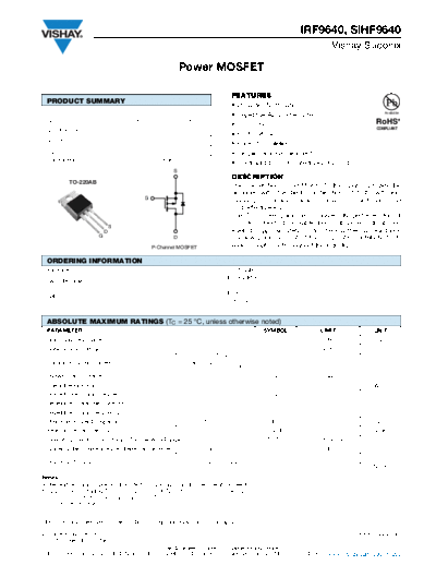 Vishay irf9640 sihf9640  . Electronic Components Datasheets Active components Transistors Vishay irf9640_sihf9640.pdf