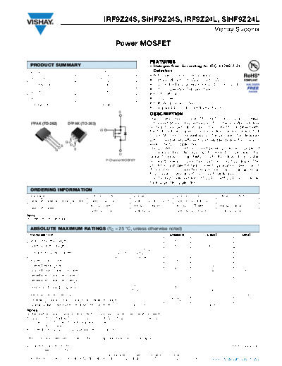 Vishay irf9z24s sihf9z24s irf9z24l sihf9z24l  . Electronic Components Datasheets Active components Transistors Vishay irf9z24s_sihf9z24s_irf9z24l_sihf9z24l.pdf