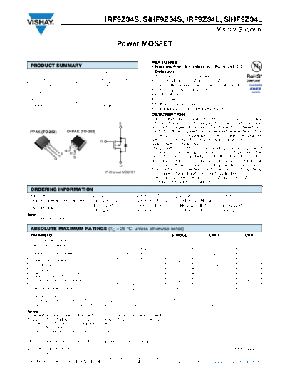 Vishay irf9z34s sihf9z34s irf9z34l sihf9z34l  . Electronic Components Datasheets Active components Transistors Vishay irf9z34s_sihf9z34s_irf9z34l_sihf9z34l.pdf