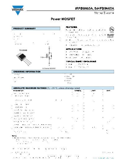 . Electronic Components Datasheets irfb9n65a sihfb9n65a  . Electronic Components Datasheets Active components Transistors Vishay irfb9n65a_sihfb9n65a.pdf