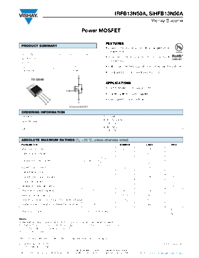 Vishay irfb13n50a sihfb13n50a  . Electronic Components Datasheets Active components Transistors Vishay irfb13n50a_sihfb13n50a.pdf