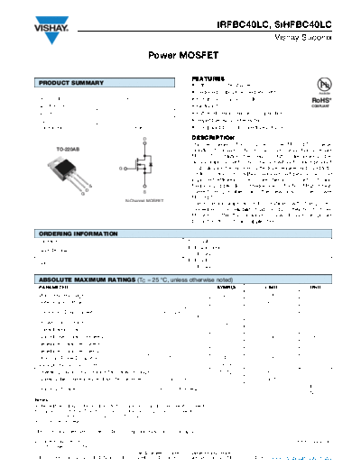 Vishay irfbc40lc sihfbc40lc  . Electronic Components Datasheets Active components Transistors Vishay irfbc40lc_sihfbc40lc.pdf