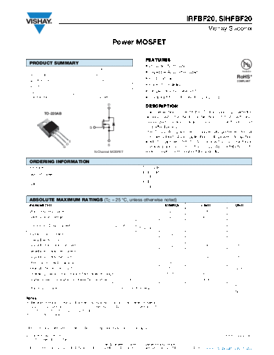 Vishay irfbf20 sihfbf20  . Electronic Components Datasheets Active components Transistors Vishay irfbf20_sihfbf20.pdf