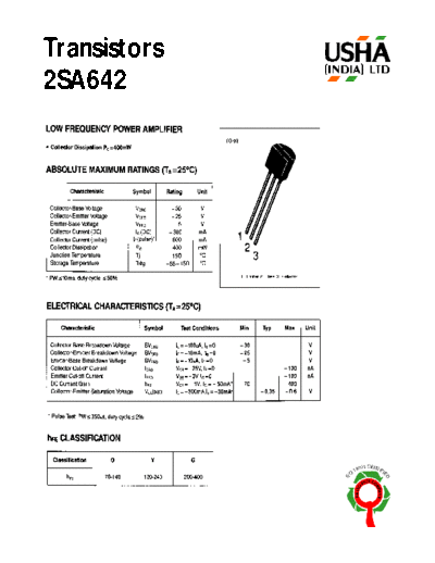 Usha 2sa642  . Electronic Components Datasheets Active components Transistors Usha 2sa642.pdf