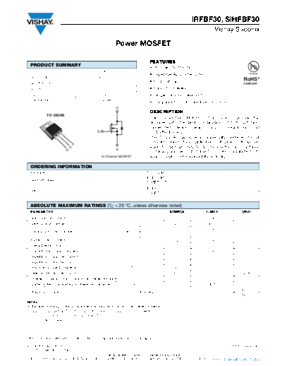 Vishay irfbf30 sihfbf30  . Electronic Components Datasheets Active components Transistors Vishay irfbf30_sihfbf30.pdf