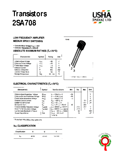 . Electronic Components Datasheets 2sa708  . Electronic Components Datasheets Active components Transistors Usha 2sa708.pdf