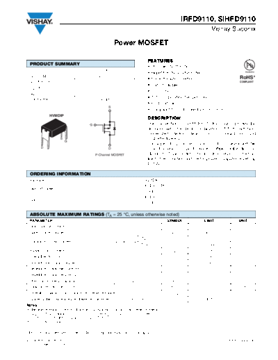 Vishay irfd9110 sihfd9110  . Electronic Components Datasheets Active components Transistors Vishay irfd9110_sihfd9110.pdf