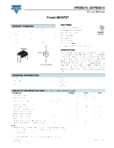 Vishay irfd9210 sihfd9210  . Electronic Components Datasheets Active components Transistors Vishay irfd9210_sihfd9210.pdf