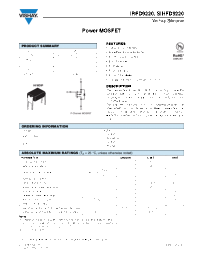 Vishay irfd9220 sihfd9220  . Electronic Components Datasheets Active components Transistors Vishay irfd9220_sihfd9220.pdf