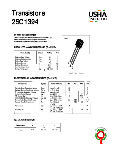 Usha 2sc1394  . Electronic Components Datasheets Active components Transistors Usha 2sc1394.pdf