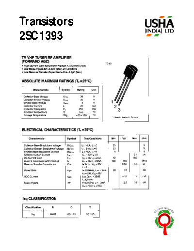 Usha 2sc1393  . Electronic Components Datasheets Active components Transistors Usha 2sc1393.pdf