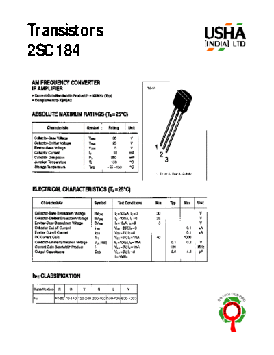 Usha 2sc184  . Electronic Components Datasheets Active components Transistors Usha 2sc184.pdf