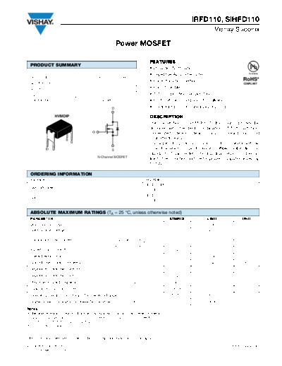 Vishay irfd110 sihfd110  . Electronic Components Datasheets Active components Transistors Vishay irfd110_sihfd110.pdf