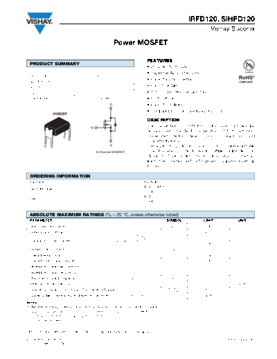 Vishay irfd120 sihfd120  . Electronic Components Datasheets Active components Transistors Vishay irfd120_sihfd120.pdf