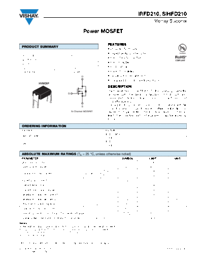 Vishay irfd210 sihfd210  . Electronic Components Datasheets Active components Transistors Vishay irfd210_sihfd210.pdf