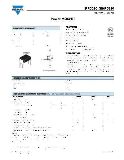 Vishay irfd320 sihfd320  . Electronic Components Datasheets Active components Transistors Vishay irfd320_sihfd320.pdf