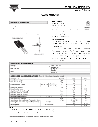 Vishay irfi614g sihfi614g  . Electronic Components Datasheets Active components Transistors Vishay irfi614g_sihfi614g.pdf