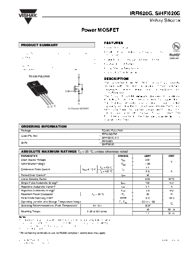 Vishay irfi620g sihfi620g  . Electronic Components Datasheets Active components Transistors Vishay irfi620g_sihfi620g.pdf