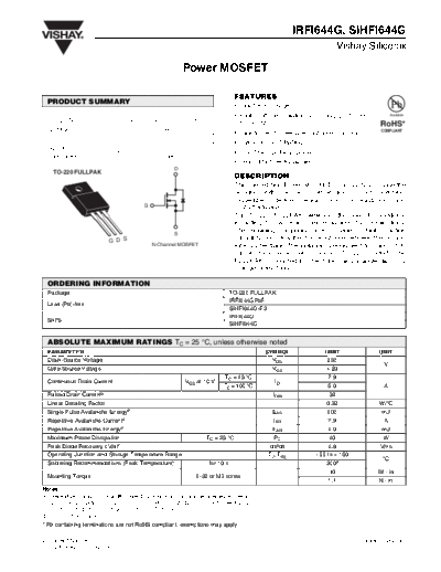 . Electronic Components Datasheets irfi644g sihfi644g  . Electronic Components Datasheets Active components Transistors Vishay irfi644g_sihfi644g.pdf