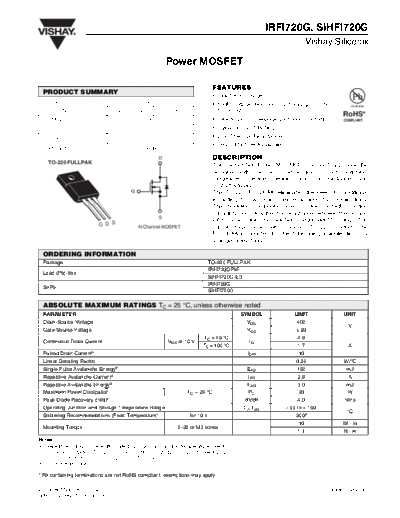 Vishay irfi720g sihfi720g  . Electronic Components Datasheets Active components Transistors Vishay irfi720g_sihfi720g.pdf