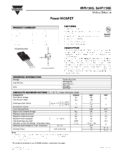 Vishay irfi730g sihfi730g  . Electronic Components Datasheets Active components Transistors Vishay irfi730g_sihfi730g.pdf