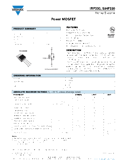 Vishay irf530 sihf530  . Electronic Components Datasheets Active components Transistors Vishay irf530_sihf530.pdf