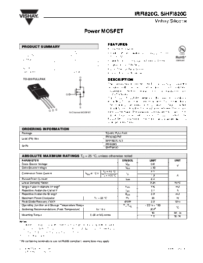 Vishay irfi820g sihfi820g  . Electronic Components Datasheets Active components Transistors Vishay irfi820g_sihfi820g.pdf