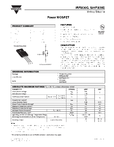 . Electronic Components Datasheets irfi830g sihfi830g  . Electronic Components Datasheets Active components Transistors Vishay irfi830g_sihfi830g.pdf