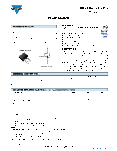 Vishay irf644s sihf644s  . Electronic Components Datasheets Active components Transistors Vishay irf644s_sihf644s.pdf