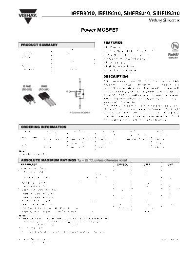 Vishay irfr9310 irfu9310 sihfr9310 sihfu9310  . Electronic Components Datasheets Active components Transistors Vishay irfr9310_irfu9310_sihfr9310_sihfu9310.pdf