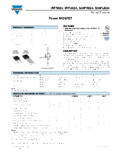 Vishay irfr024 irfu024 sihfr024 sihfu024  . Electronic Components Datasheets Active components Transistors Vishay irfr024_irfu024_sihfr024_sihfu024.pdf