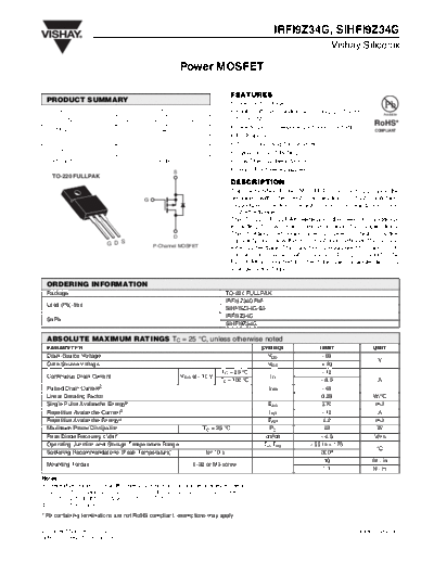 Vishay irfi9z34g sihfi9z34g  . Electronic Components Datasheets Active components Transistors Vishay irfi9z34g_sihfi9z34g.pdf