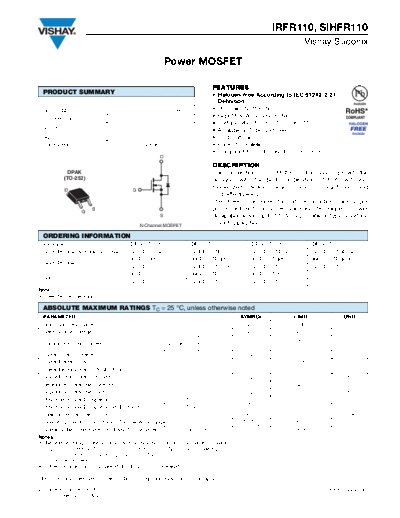 Vishay irfr110 sihfr110  . Electronic Components Datasheets Active components Transistors Vishay irfr110_sihfr110.pdf