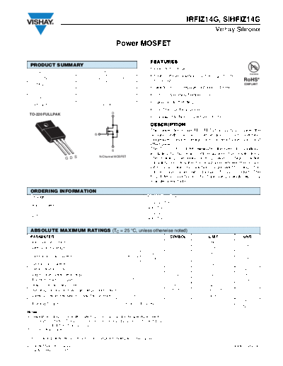 Vishay irfiz14g sihfiz14g  . Electronic Components Datasheets Active components Transistors Vishay irfiz14g_sihfiz14g.pdf