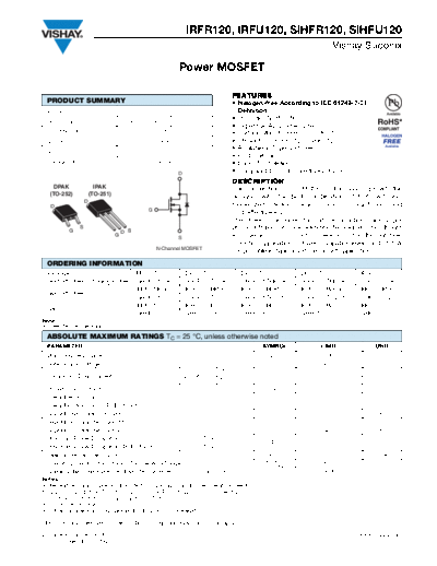 Vishay irfr120 irfu120 sihfr120 sihfu120  . Electronic Components Datasheets Active components Transistors Vishay irfr120_irfu120_sihfr120_sihfu120.pdf