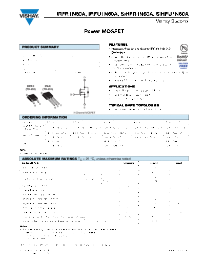 Vishay irfr1n60a irfu1n60a sihfr1n60a sihfu1n60a  . Electronic Components Datasheets Active components Transistors Vishay irfr1n60a_irfu1n60a_sihfr1n60a_sihfu1n60a.pdf