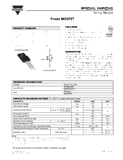 Vishay irfiz24g sihfiz24g  . Electronic Components Datasheets Active components Transistors Vishay irfiz24g_sihfiz24g.pdf
