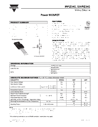 Vishay irfiz34g sihfiz34g  . Electronic Components Datasheets Active components Transistors Vishay irfiz34g_sihfiz34g.pdf