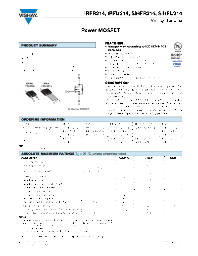 Vishay irfr214 irfu214 sihfr214 sihfu214  . Electronic Components Datasheets Active components Transistors Vishay irfr214_irfu214_sihfr214_sihfu214.pdf