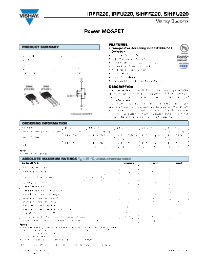 Vishay irfr220 irfu220 sihfr220 sihfu220  . Electronic Components Datasheets Active components Transistors Vishay irfr220_irfu220_sihfr220_sihfu220.pdf